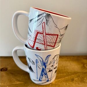 2 Mug Set: Tim Hortons Limited Collector 2018 Mountain with Hockey Net Scene